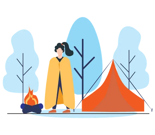 Femme ayant froid pendant le camping  Illustration