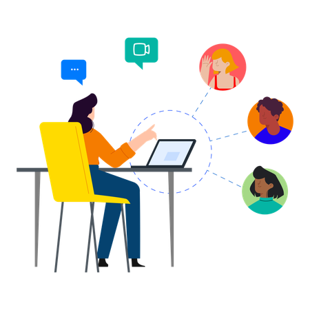 Une femme participe à un webinaire  Illustration