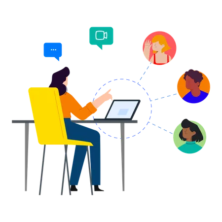 Une femme participe à un webinaire  Illustration