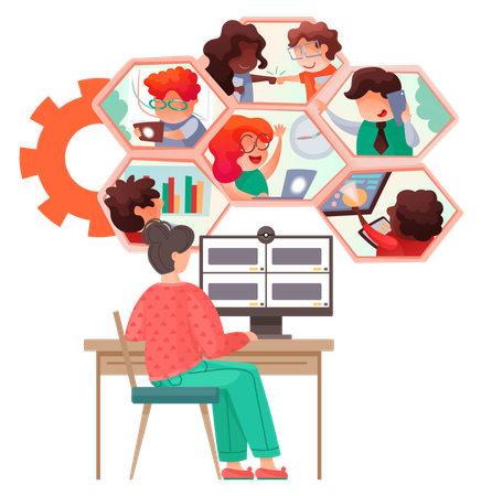 Une femme participe à un webinaire en ligne  Illustration