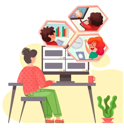 Une femme participe à un webinaire en ligne  Illustration