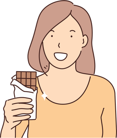 Femme ayant une barre de chocolat  Illustration