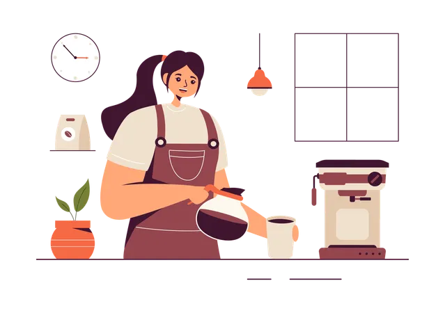 Femme barista préparant du café  Illustration