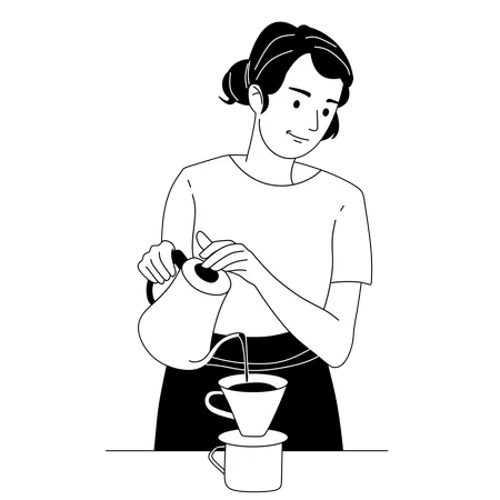 Femme barista préparant du café  Illustration