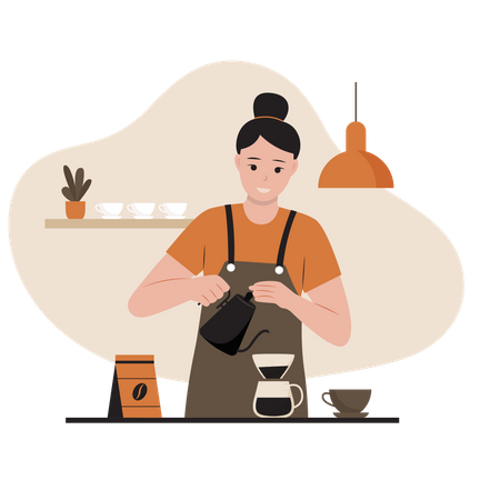 Femme barista préparant du café  Illustration