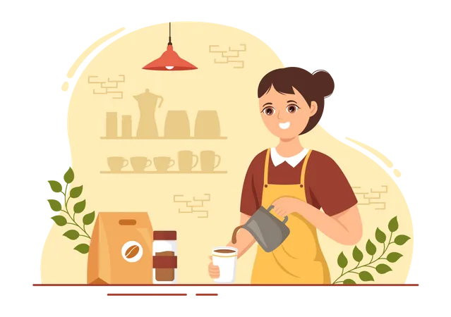 Femme barista préparant du café  Illustration