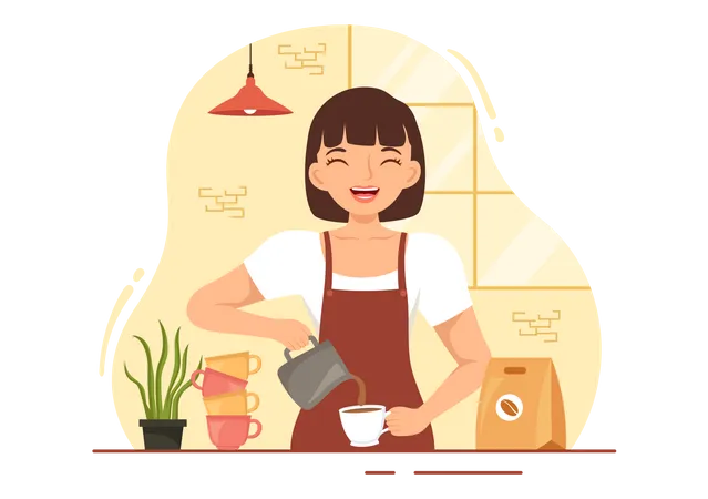 Femme barista préparant du café  Illustration