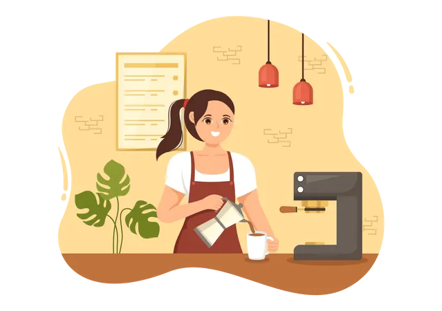 Femme barista préparant du café  Illustration