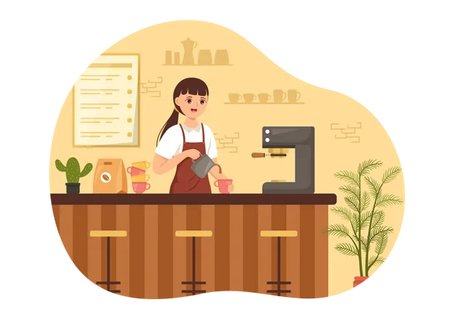 Femme barista préparant du café  Illustration