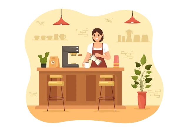 Femme barista préparant du café  Illustration