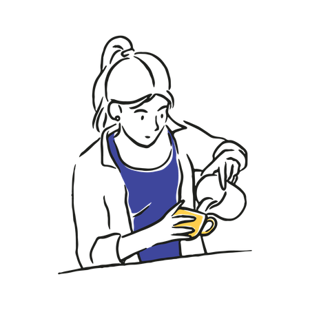 Barista féminine préparant du café au lait  Illustration