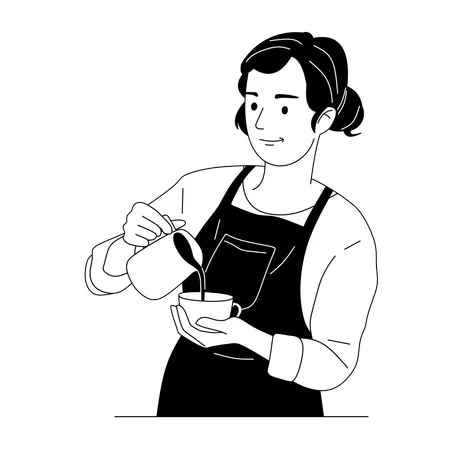 Une barista prépare un cappuccino  Illustration