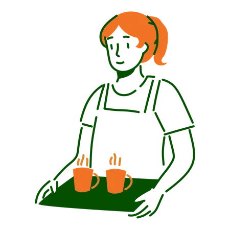 Femme Barista servant du café  Illustration