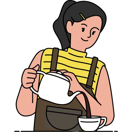 Femme Barista servant du café  Illustration