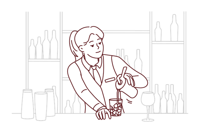 Barman féminin préparant une boisson  Illustration