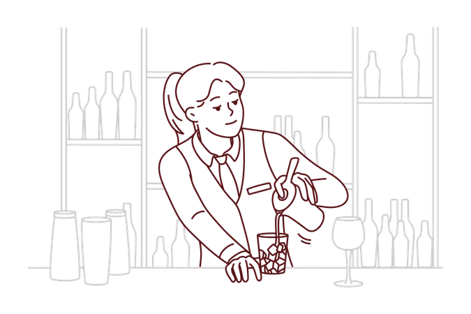 Barman féminin préparant une boisson  Illustration