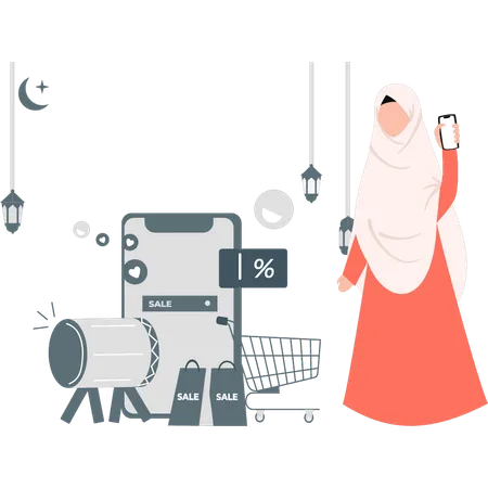 Femme bénéficiant des offres du Ramadan  Illustration