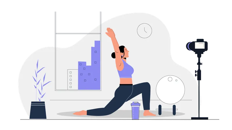 Une blogueuse tourne une vidéo de yoga  Illustration