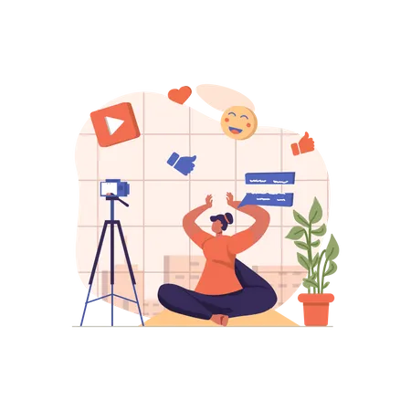 Une blogueuse tourne une vidéo de yoga  Illustration