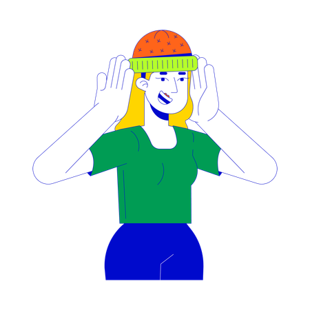 Femme caucasienne blonde avec bonnet tricoté  Illustration