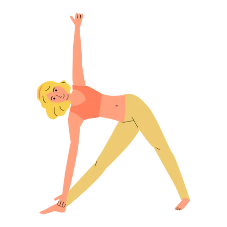 Femme blonde caucasienne exécutant des asanas triangulaires  Illustration