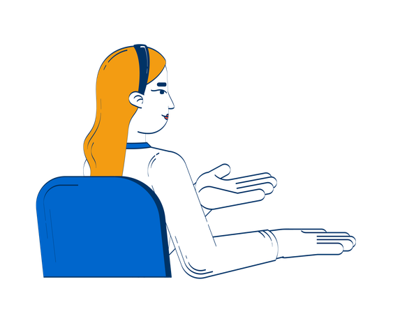 Femme blonde décontractée faisant des gestes tout en étant assise sur une chaise  Illustration