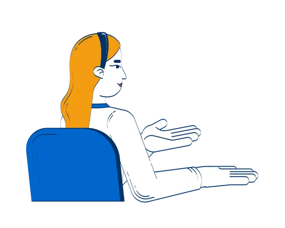 Femme blonde décontractée faisant des gestes tout en étant assise sur une chaise  Illustration