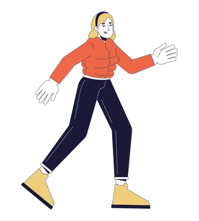 Femme blonde faisant du jogging par temps froid  Illustration