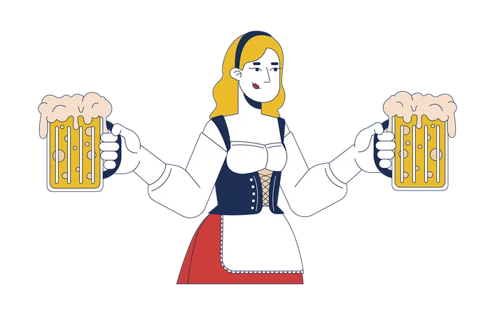 Femme blonde portant des chopes de bière artisanale  Illustration