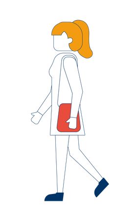 Femme blonde avec une queue de cheval marchant avec un sac à main  Illustration