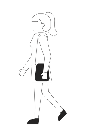 Femme blonde avec une queue de cheval marchant avec un sac à main  Illustration