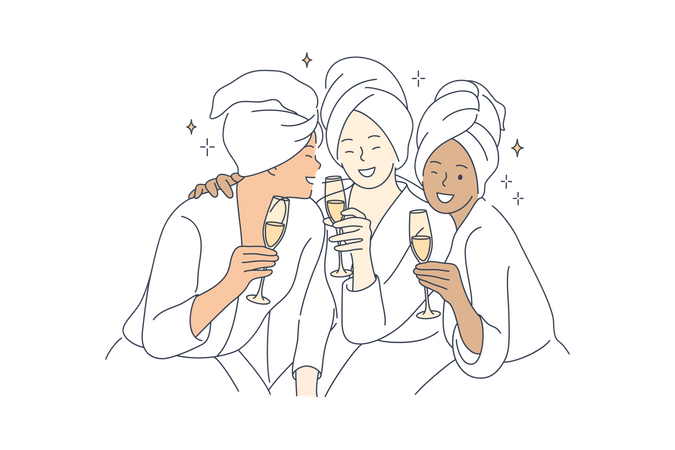 Femme boit de l'alcool au spa  Illustration