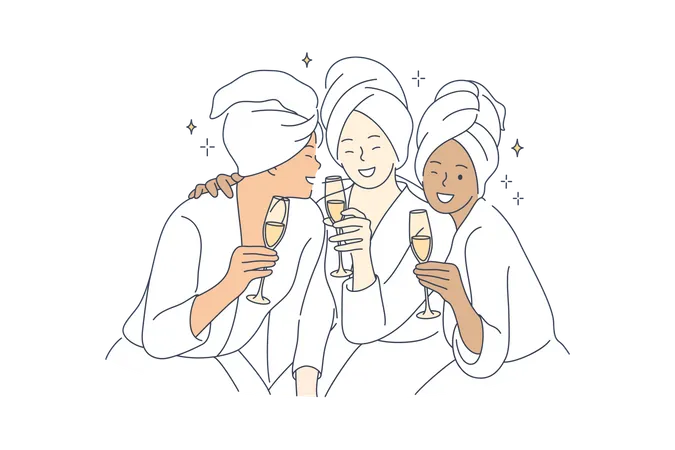 Femme boit de l'alcool au spa  Illustration