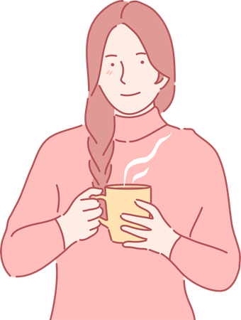 Femme buvant du café chaud  Illustration