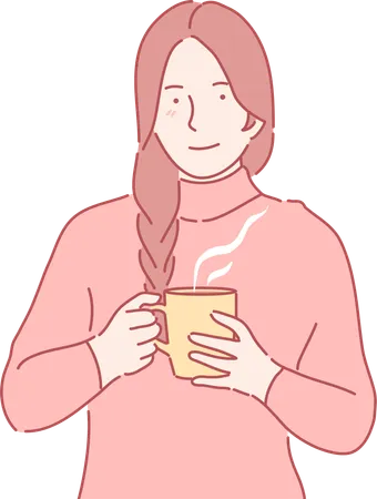 Femme buvant du café chaud  Illustration