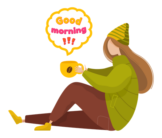 Femme buvant du café le matin  Illustration