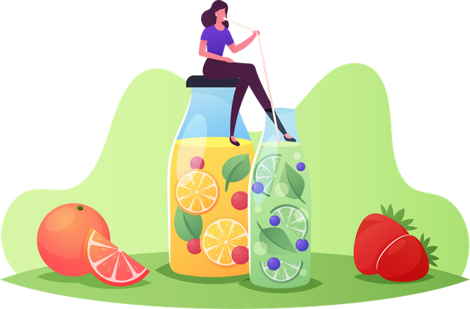 Femme buvant du jus de fruits frais  Illustration