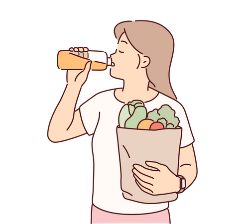 Femme buvant du jus frais  Illustration