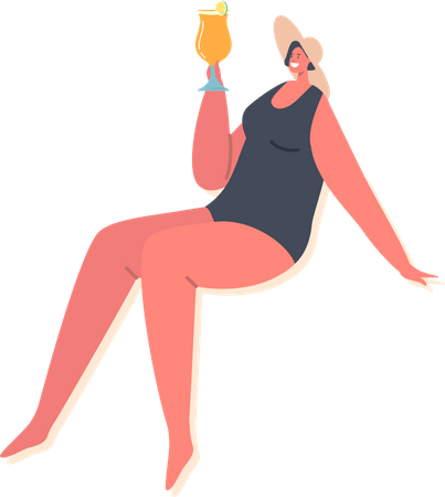 Femme buvant un cocktail  Illustration