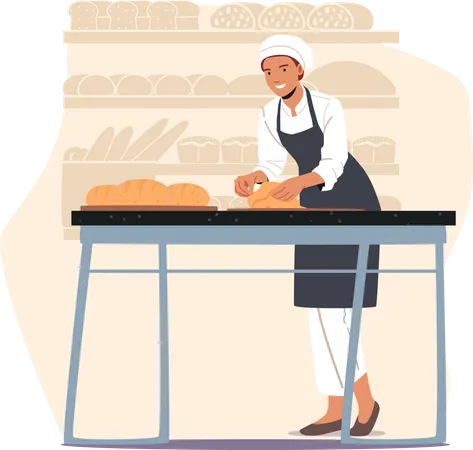 Boulanger femme faisant de la pâte à pain  Illustration