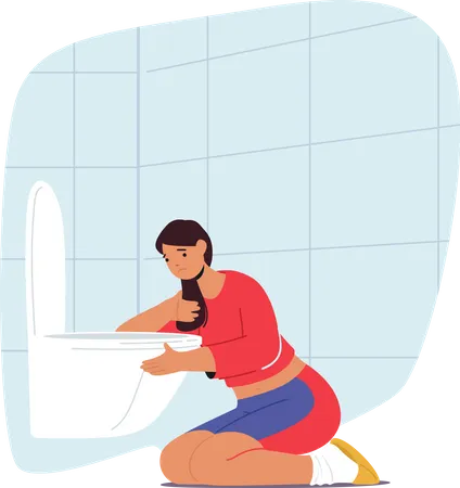 Une femme boulimique vomit dans les toilettes  Illustration