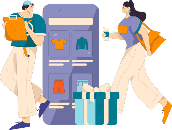 Boutiques de femmes à partir d'une application de shopping  Illustration