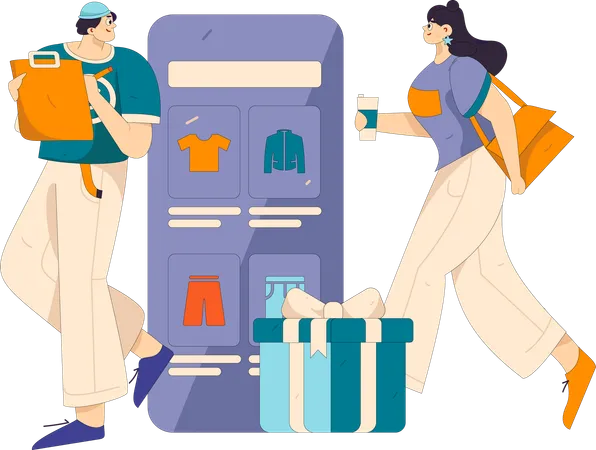 Boutiques de femmes à partir d'une application de shopping  Illustration