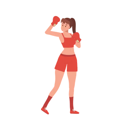 Femme boxeuse en séance d'entraînement de gym  Illustration