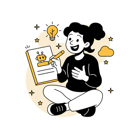 Une femme réfléchit à l'innovation en matière d'IA  Illustration