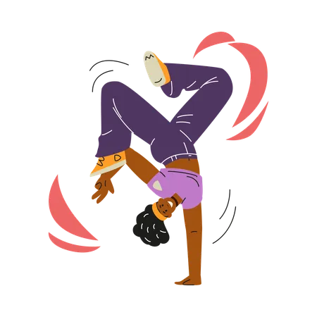 Femme danseuse de breakdance faisant le poirier  Illustration