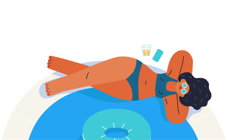 Femme en train de bronzer près de la piscine  Illustration