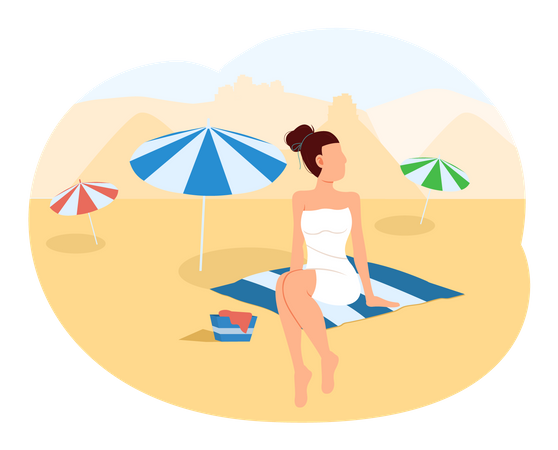 Femme en train de bronzer à la plage  Illustration