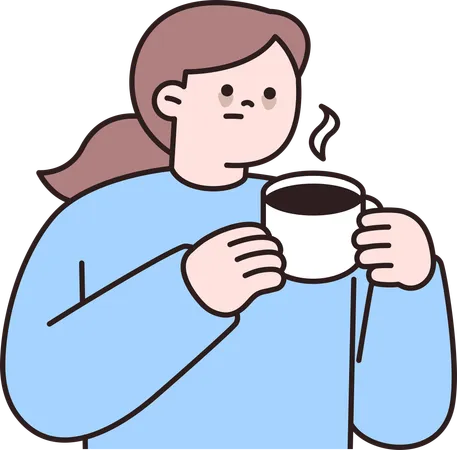 Une femme boit du café à cause du stress  Illustration