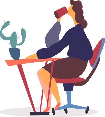 Femme buvant du café au bureau  Illustration